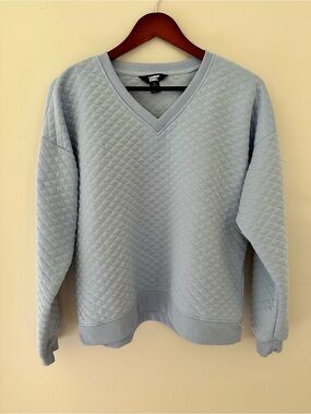 Lands' End Quilted V-Neck Pullover  - Pale Blue